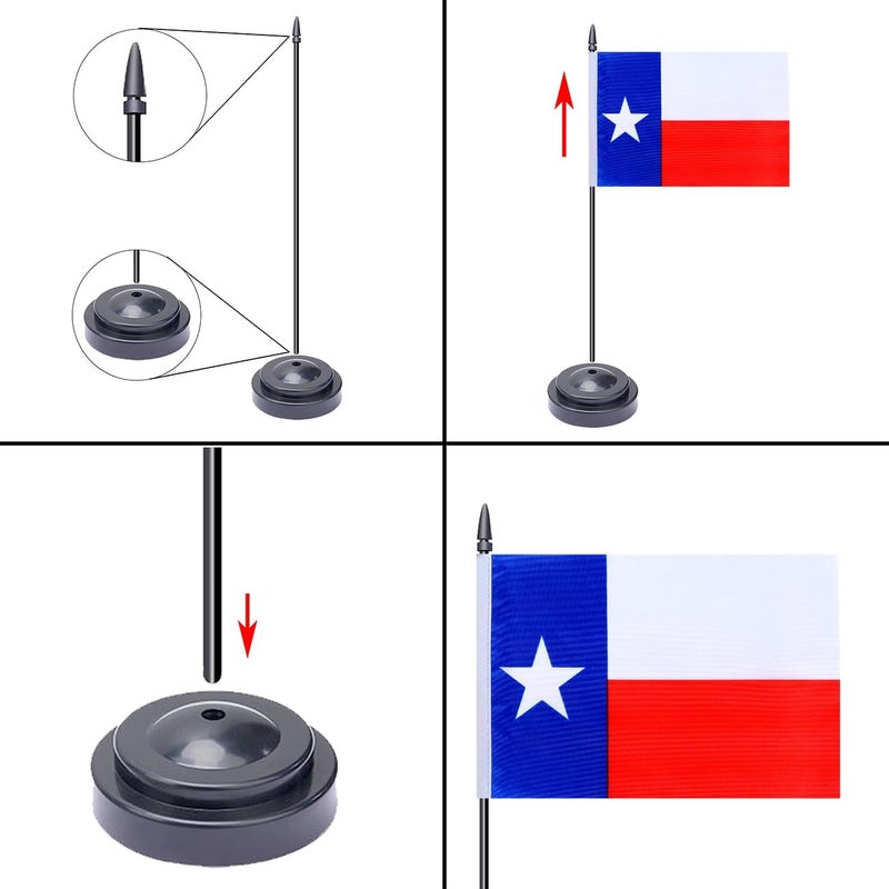 WXTWK 2 Pack USA Texas Flag Texas State Desk Flag Set - Mini Small Texas Table Office Flags with Black 12" Solid Pole Stand Base Classroom Meeting Desktop Decorations - Image 4